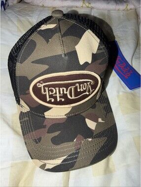 Von Dutch Monogram Trucker Cap - Retro Snapback One Size, Brown (Edge Camo)
